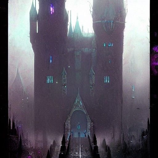 Psychedelic Fantasy Castle in Dark Fantasy Style
