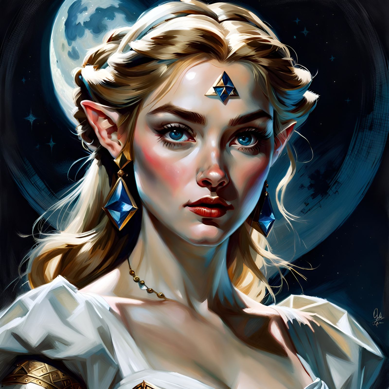 Hyperrealistic Zelda Portrait on a Moonlit Night