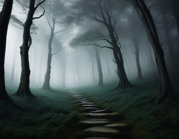 Moonlit Forest Path in Ethereal Glow