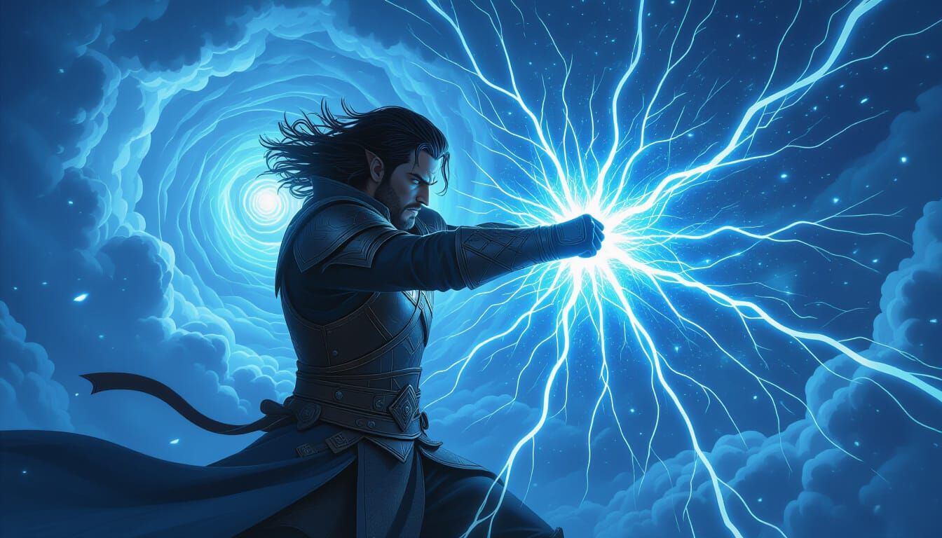 Mage Punches Through Lightning Mirror in Fantasy Vortex