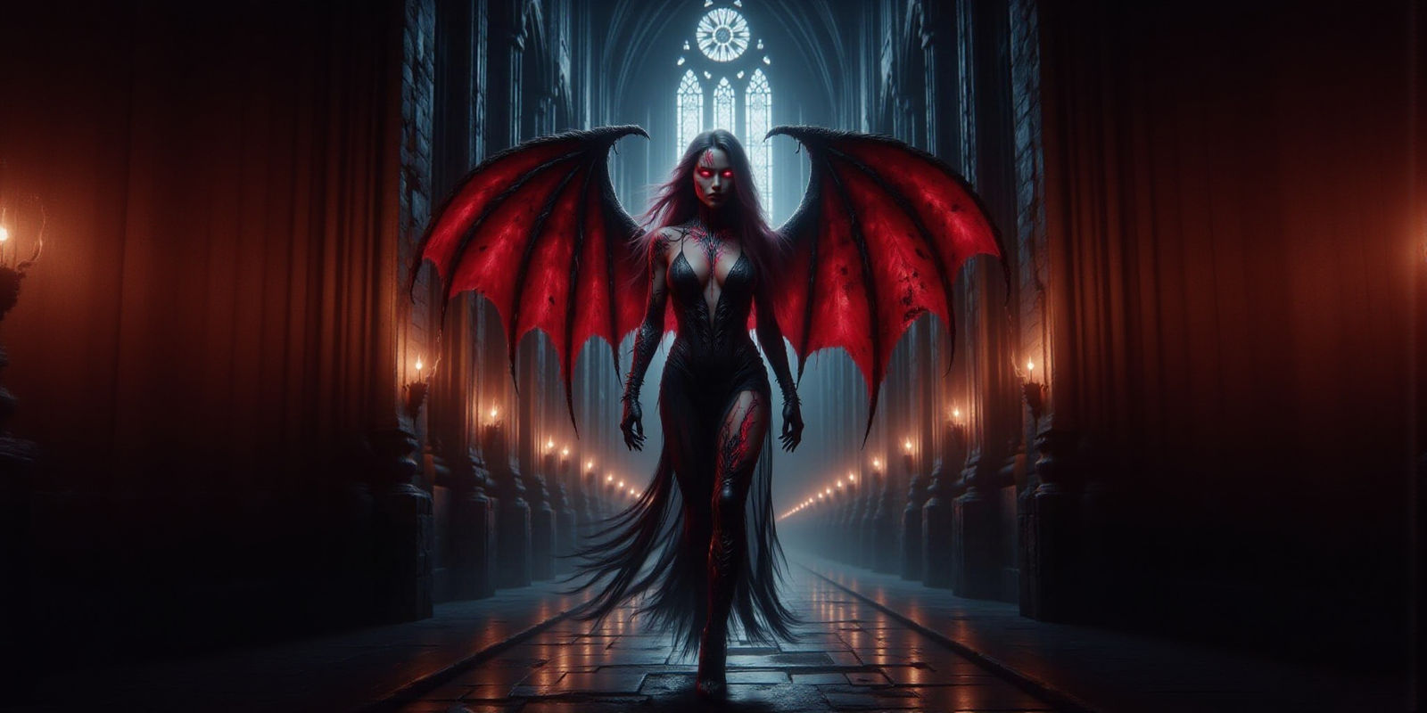 Demonic Woman in Gothic Cathedral