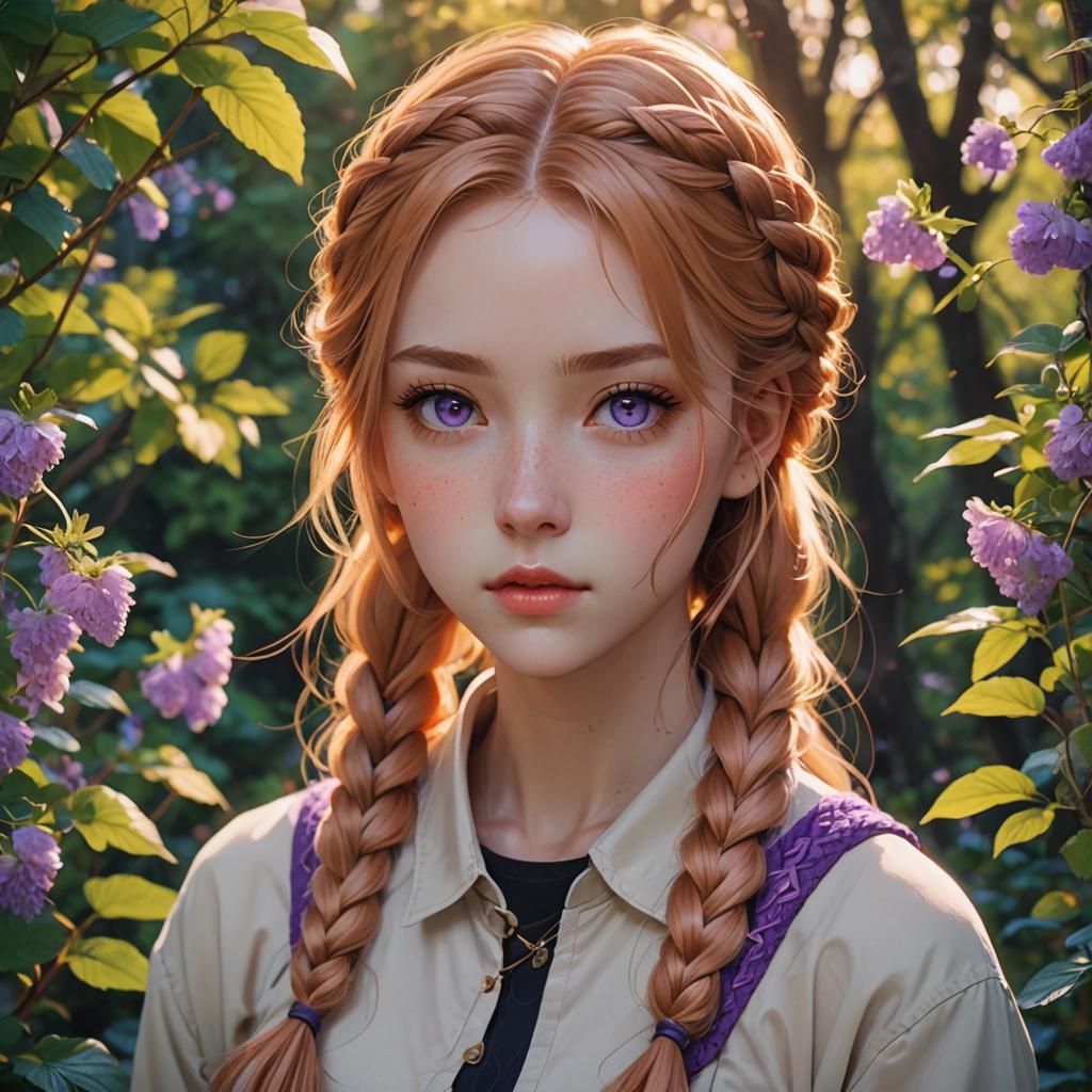Anime Girl Portrait with Strawberry Blonde Braid