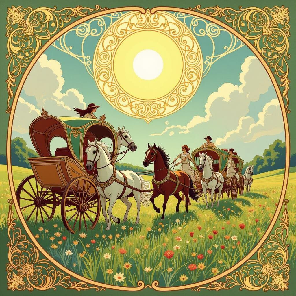 Art Nouveau Carriages Pulled by Singing Horses