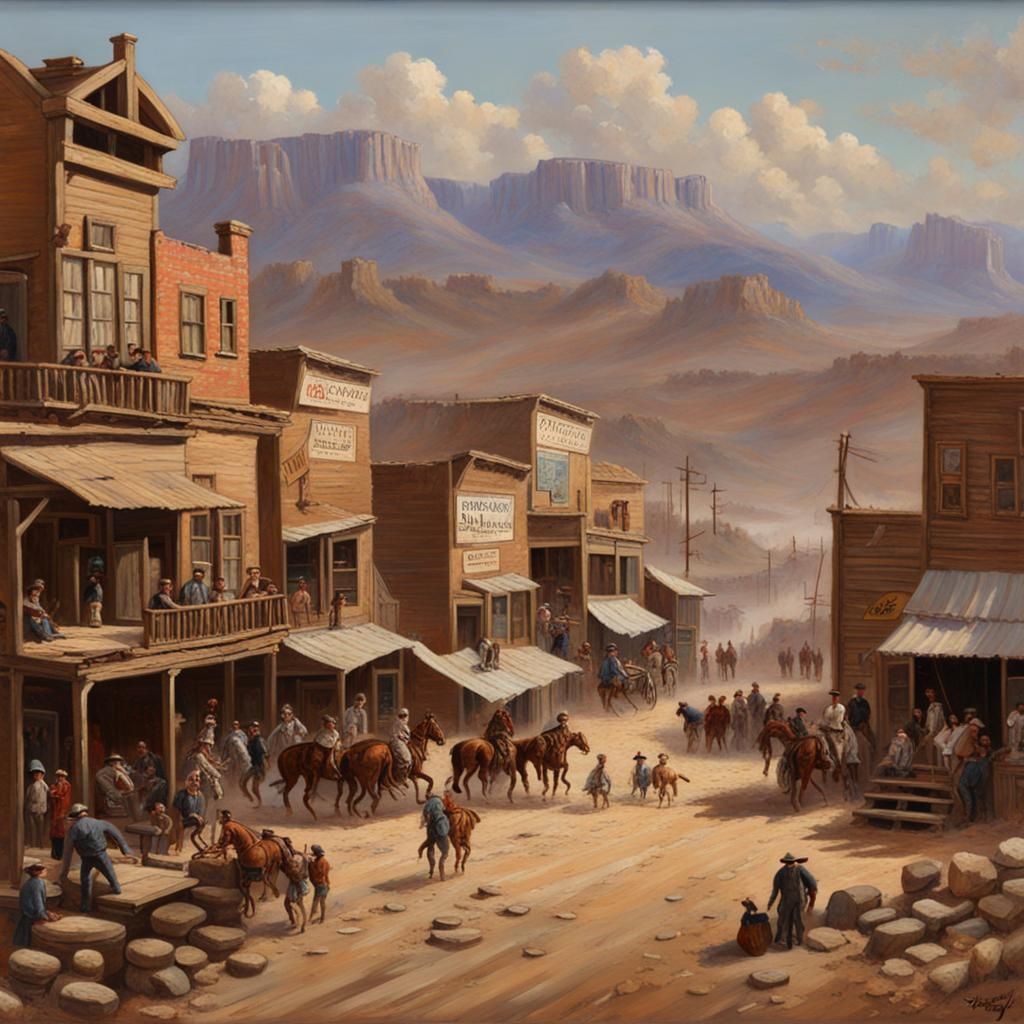 Western Town Diorama as Oil Painting