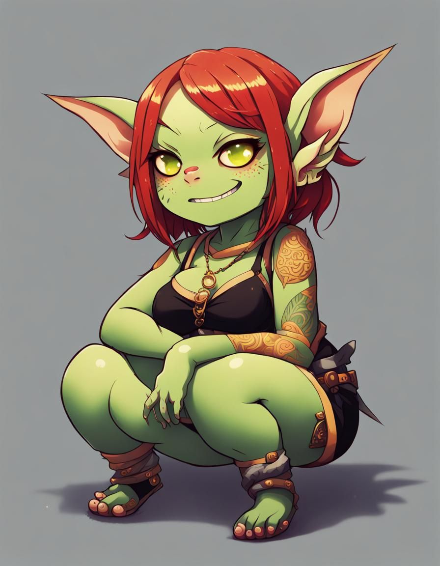 Cute Chubby Goblin Girl in Anime Style