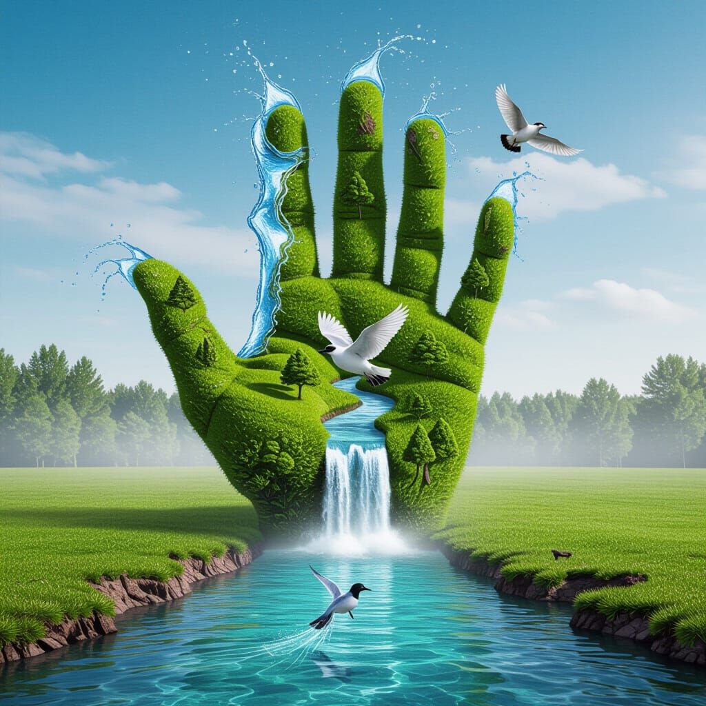 Water Splash Bird in Surreal Landscape