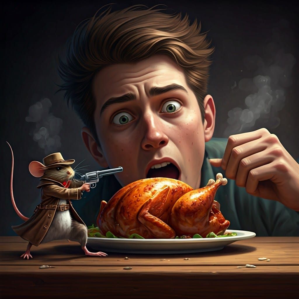 Mouse Gunslinger Aims at Giant in Sci-Fi Illustration