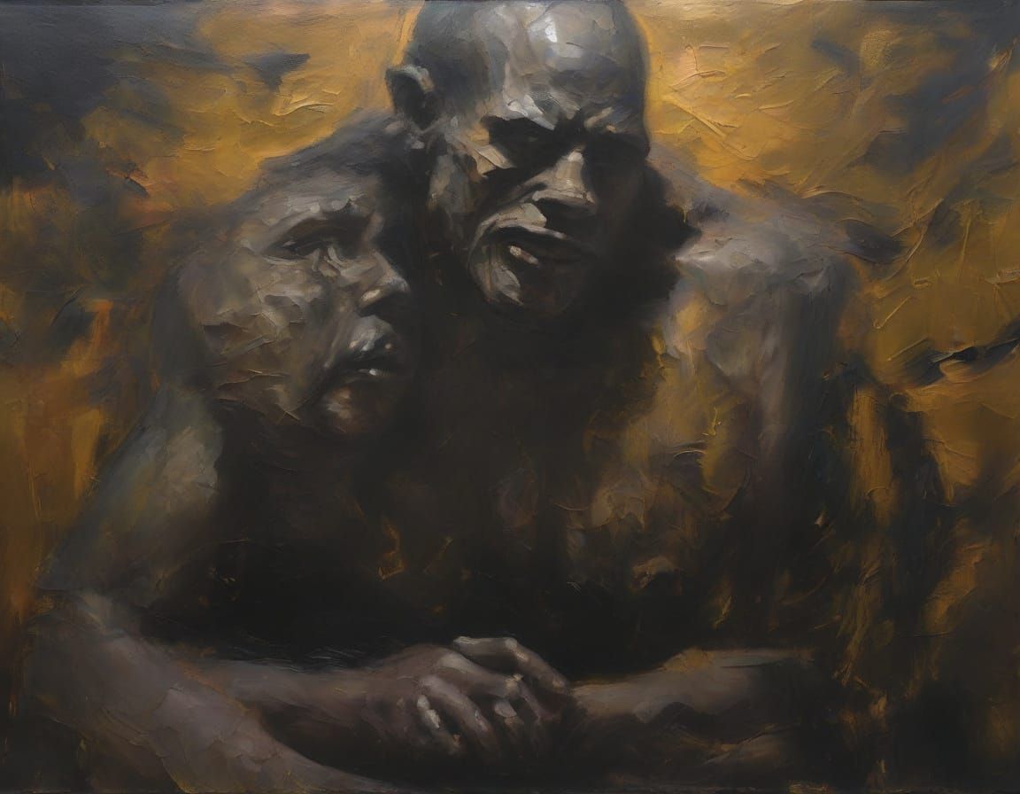 Grotesque Figure Consuming Child in Dark Expressionism