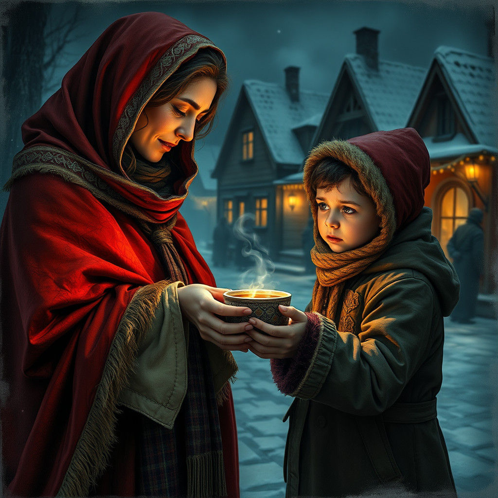 Winter's Compassion: A Christmas Eve Scene