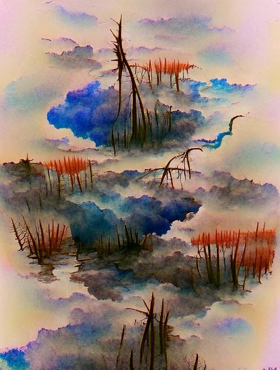 Swamp Landscape in Watercolor Style