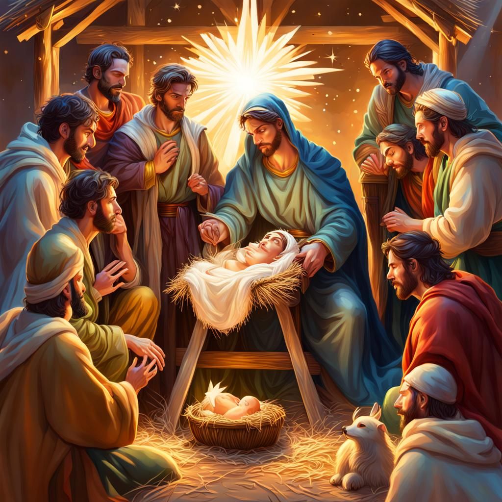 Hyperrealistic Nativity Scene with Attractive Gay Men