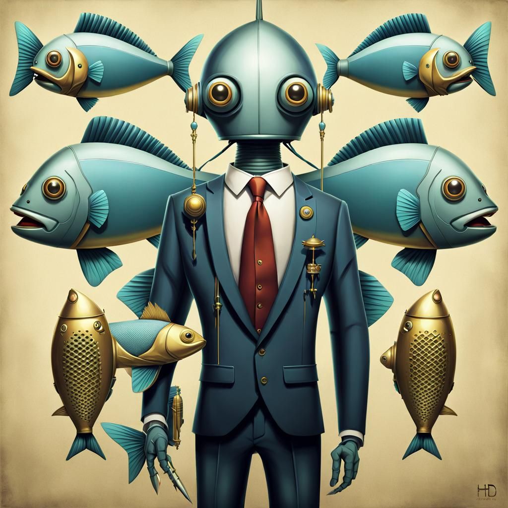 Mechanical Cricket Corporate Boss in Pop Surrealism Style