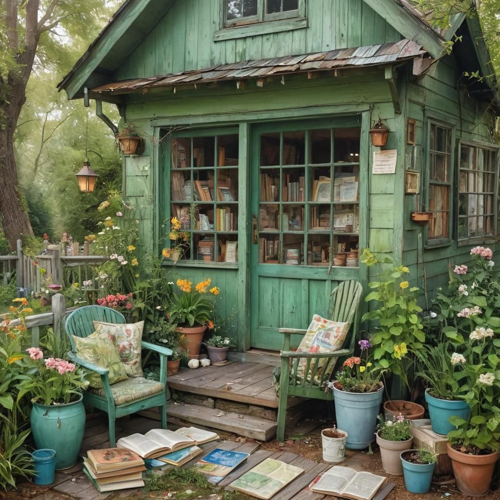 Enchanted Cottage Back Porch with Botanical Art