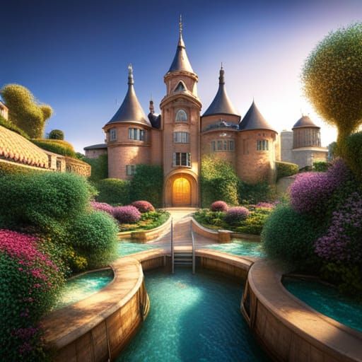 Glass Sphere Chateau on the Riviera: 3D Digital Art