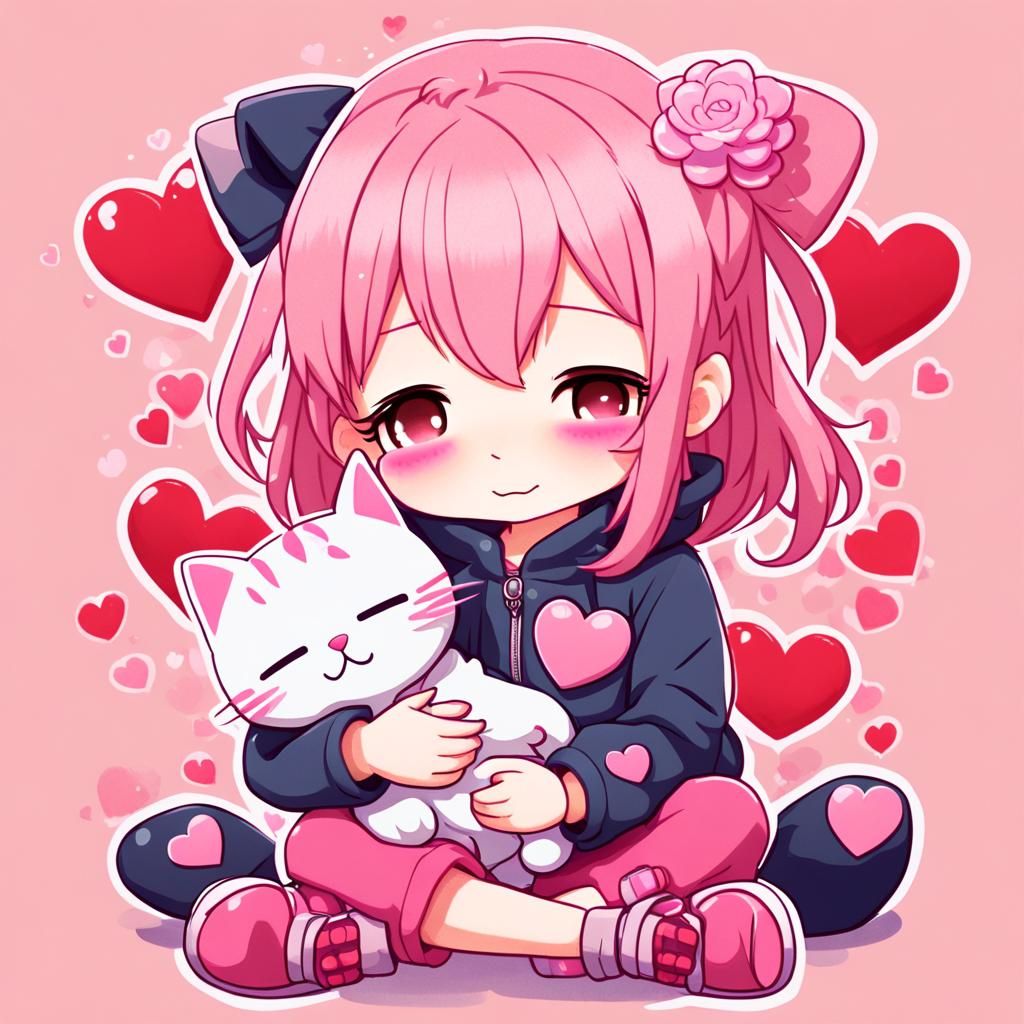 Chibi Girl Valentine's Day Anime Illustration