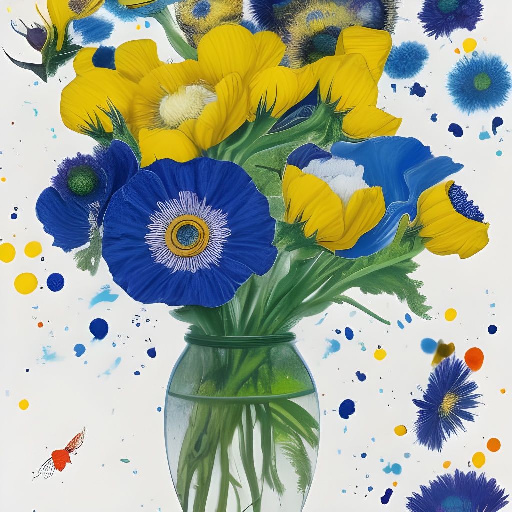 Opalescent Vase of Marbled Flowers, Splatter Art