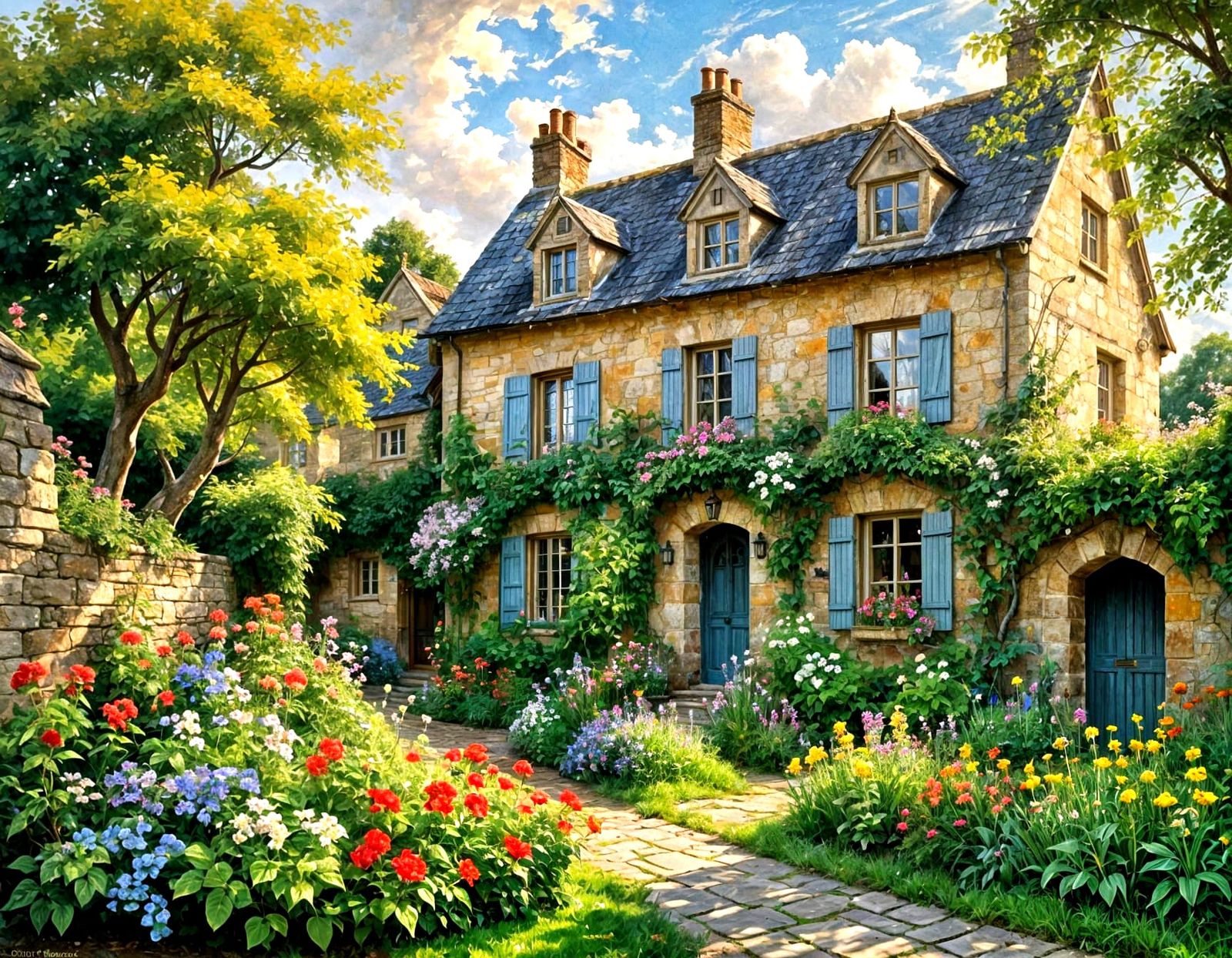 Elegant Country Estate in Vibrant Summer Bloom