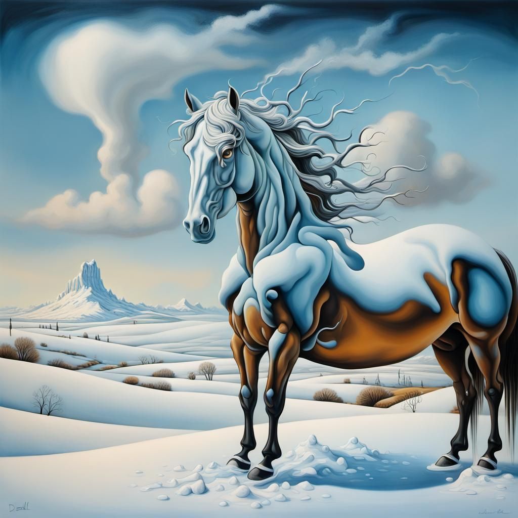 Surreal Snow Horse Inspired by Salvador Dali