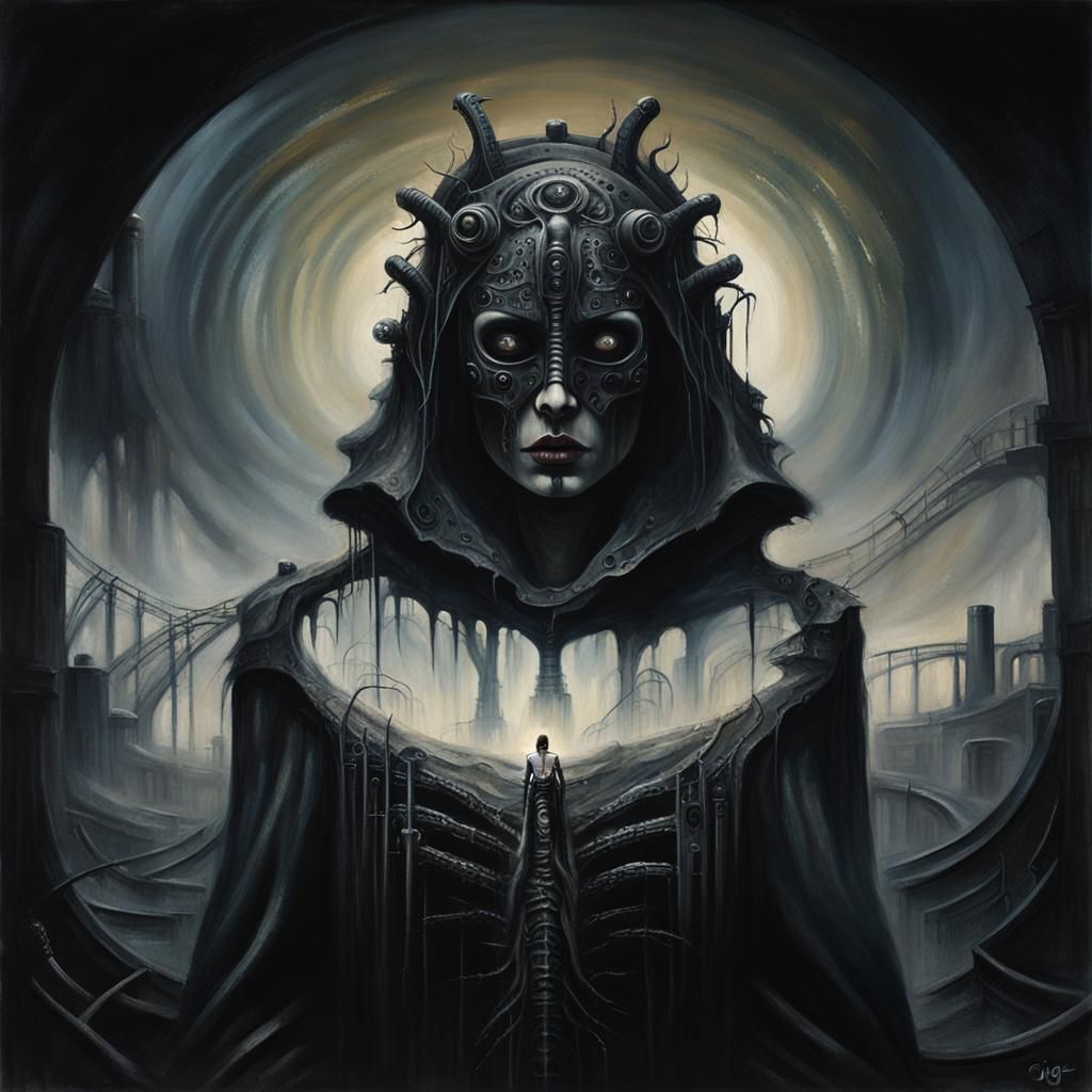 Dark Fantasy Lady with Biomechanical Headdress