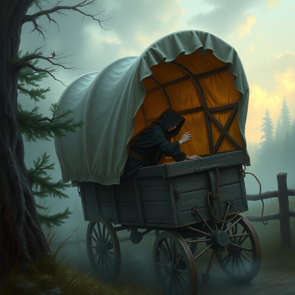 Dark Fantasy Wagon Scene in Ethereal Style