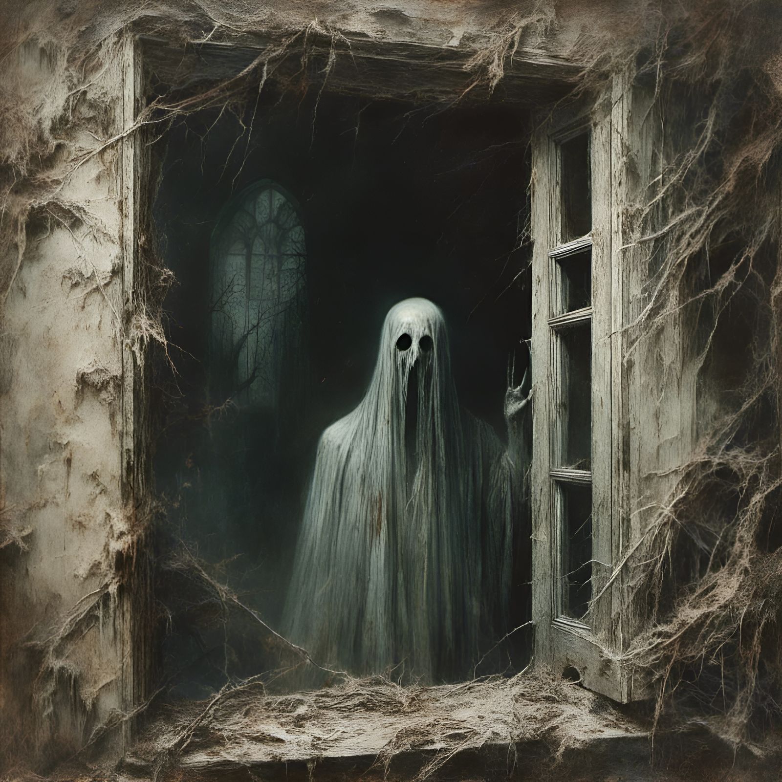 Ethereal Apparition in Abandoned Mansion, Macabre Horror