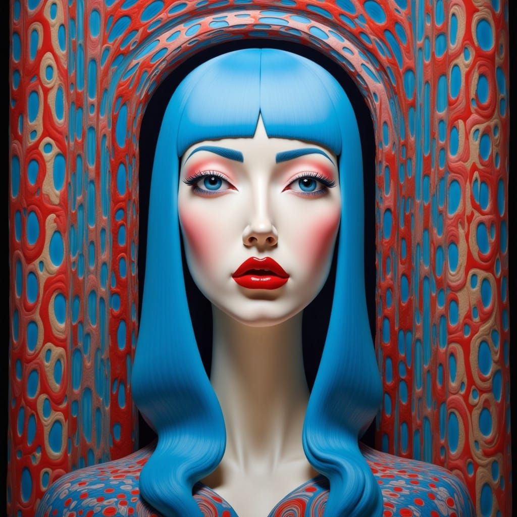 Surreal Woman with Piercing Blue Hair