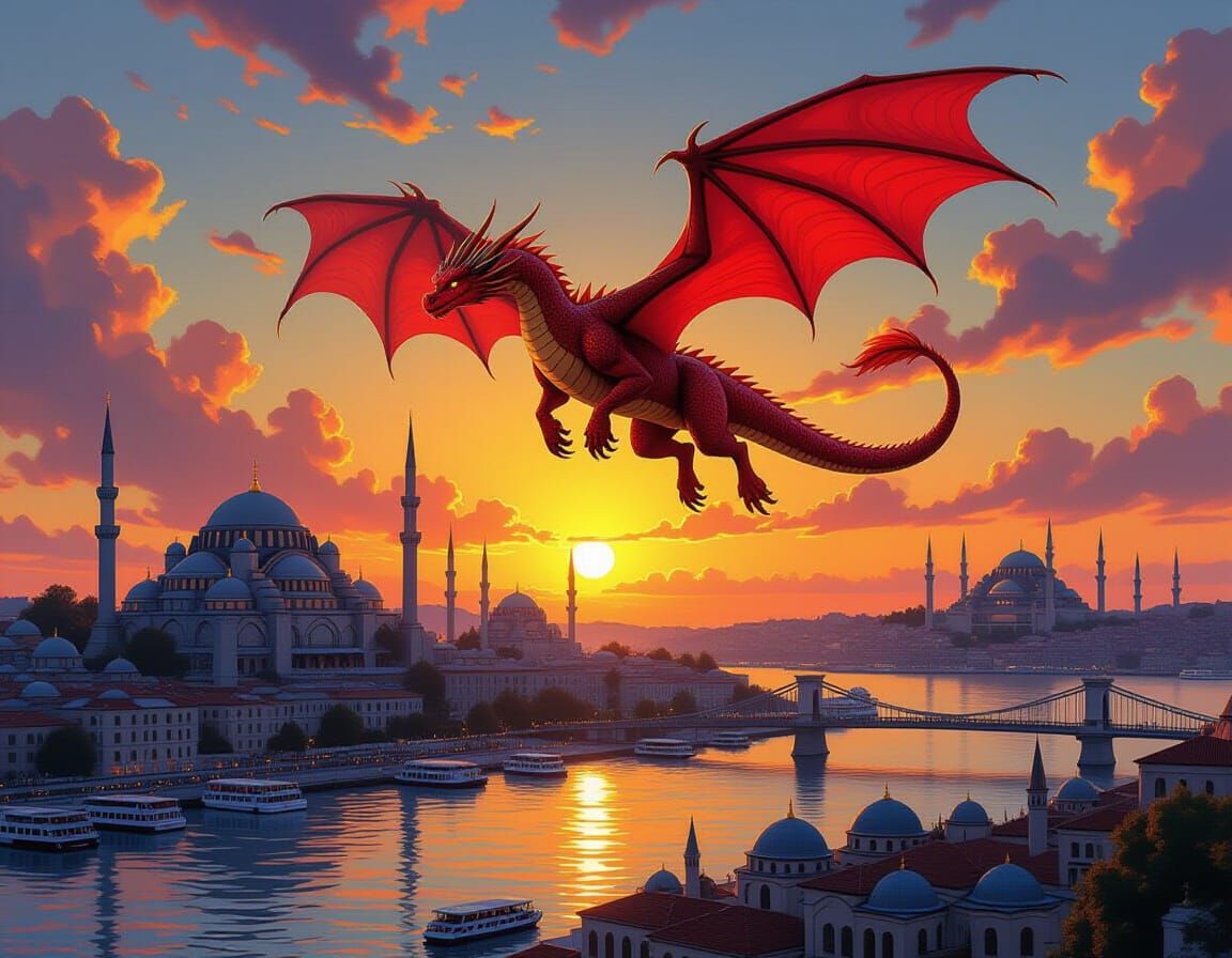 Crimson Dragon Over Istanbul at Golden Hour