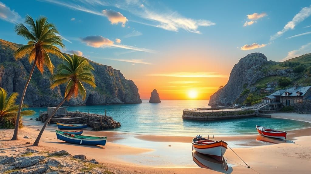 Picturesque Beach Scene at Sunset