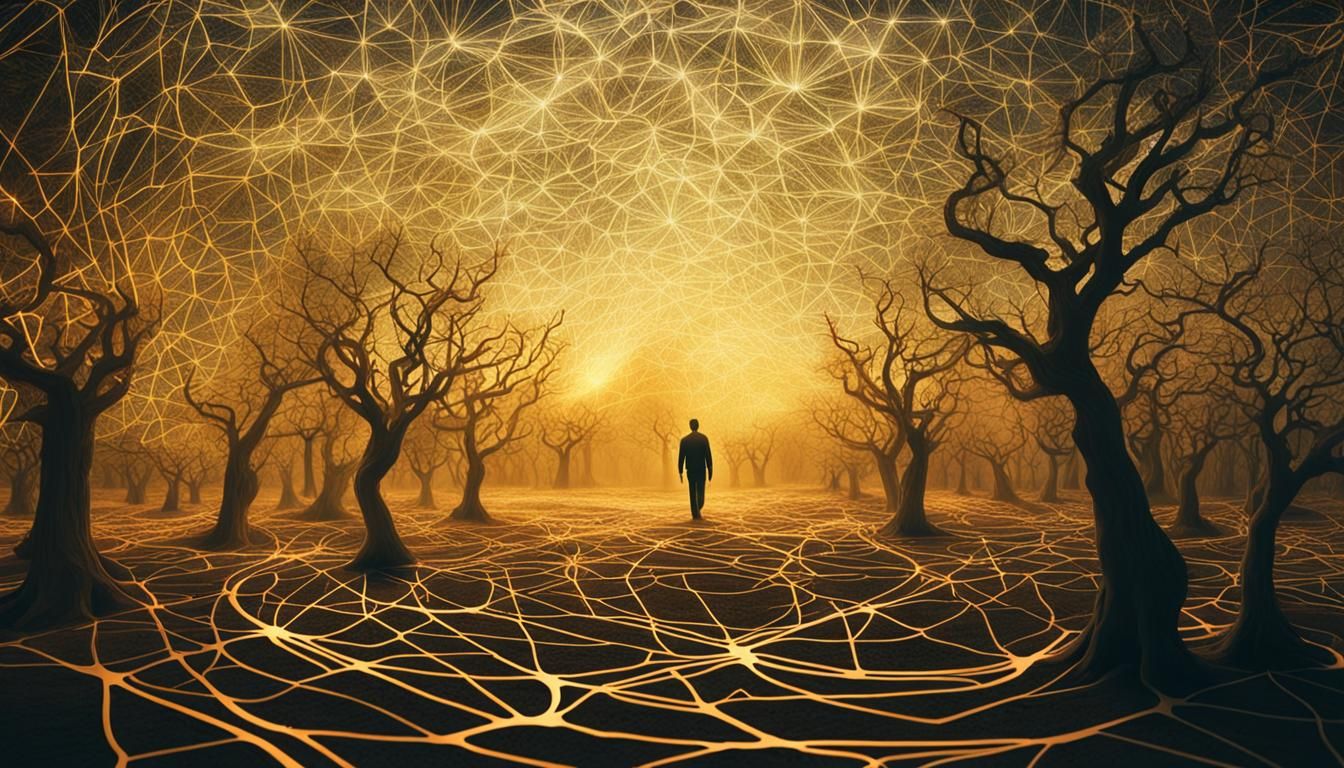 Bio Art: Glowing Human in Interconnected Network