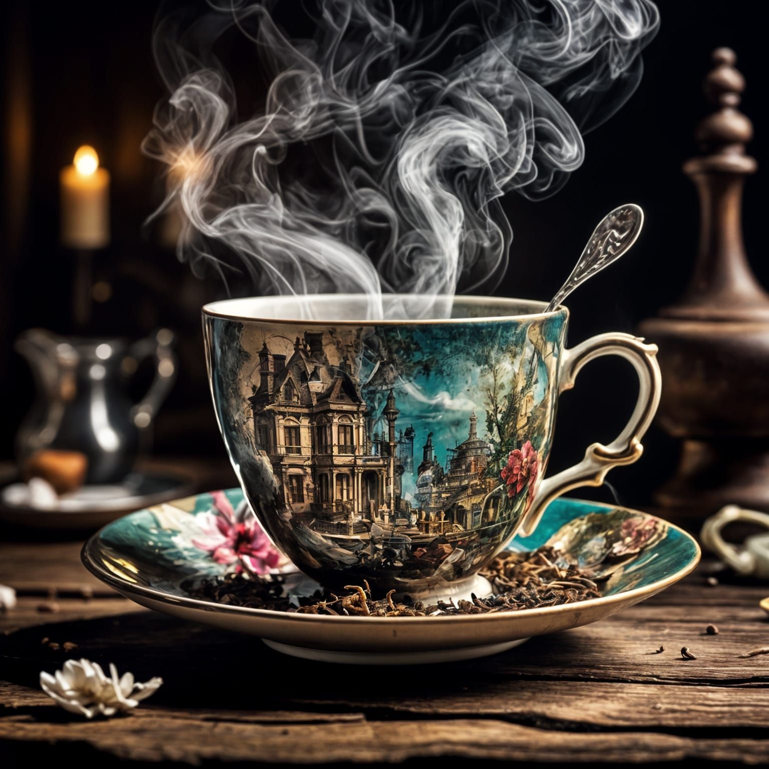 Steaming Cup of Tea on Wooden Table