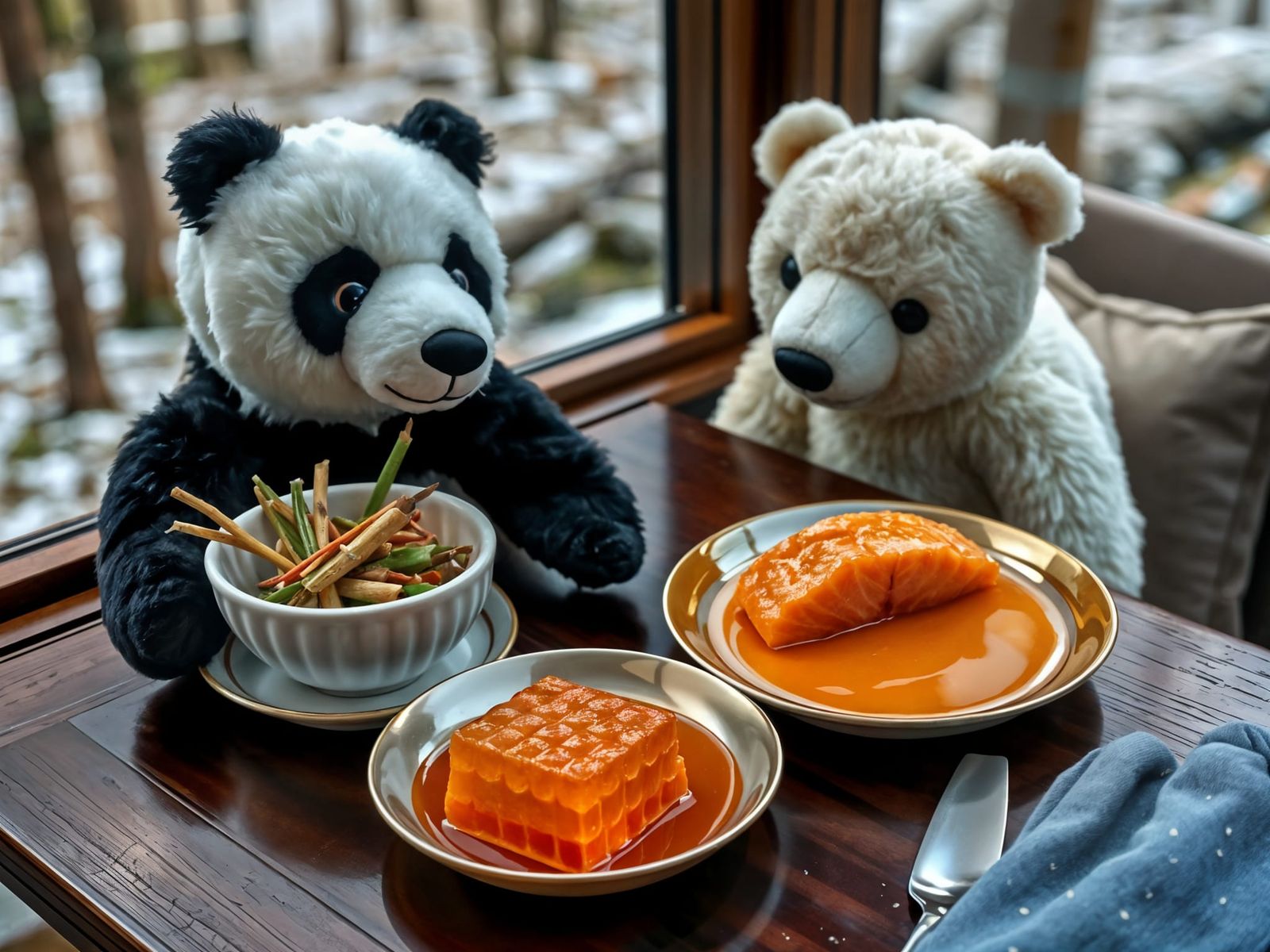 Stuffed Panda and Polar Bear in Tundra Restaurant