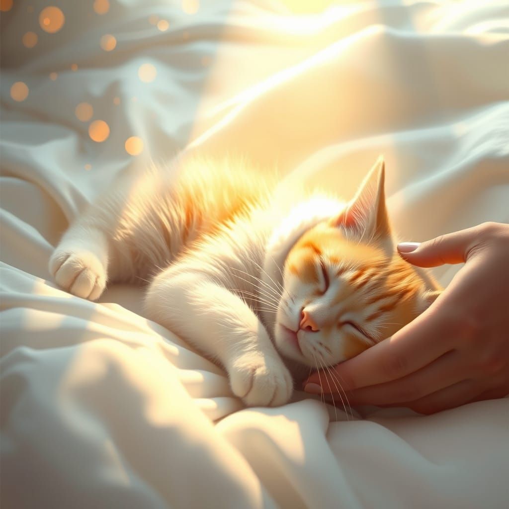 Calm Cat Nap with Golden Light, as Digital Art