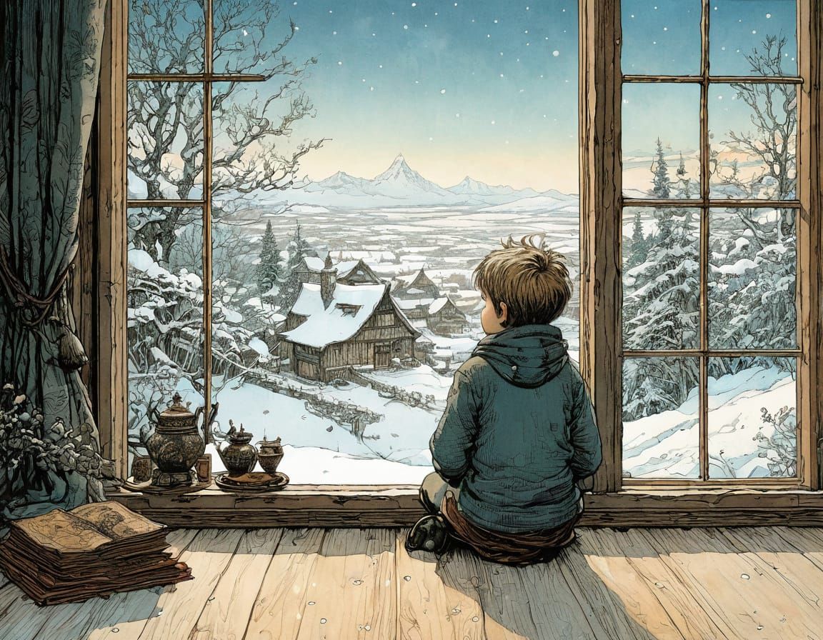 Winter Wonderland Scene in Whimsical Style