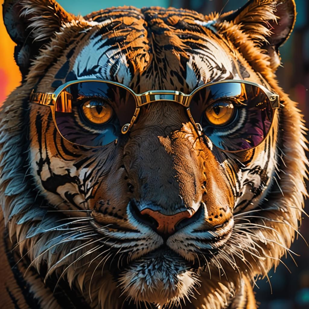 Tiger in Futuristic Sunglasses: Hyperrealistic Concept Art
