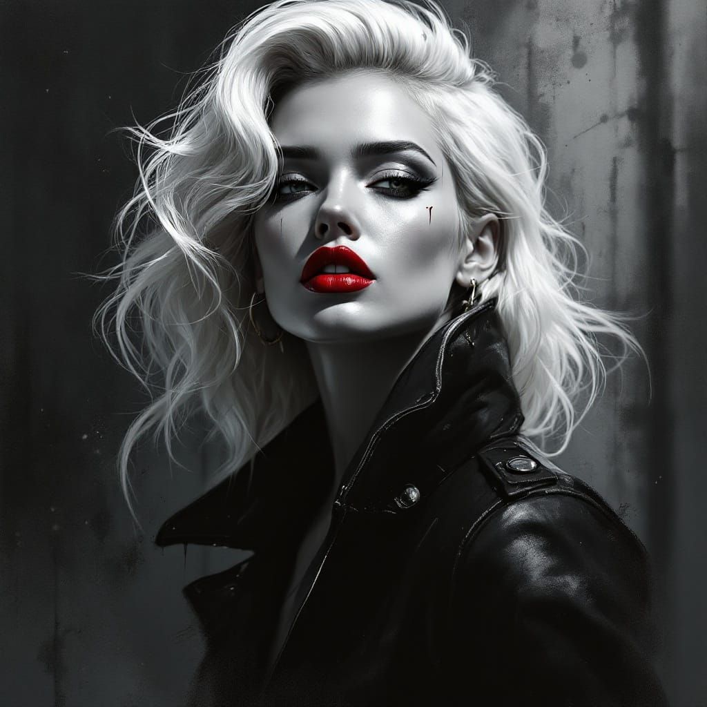 Edgy Femme Fatale Portrait in Bold Graffiti Style