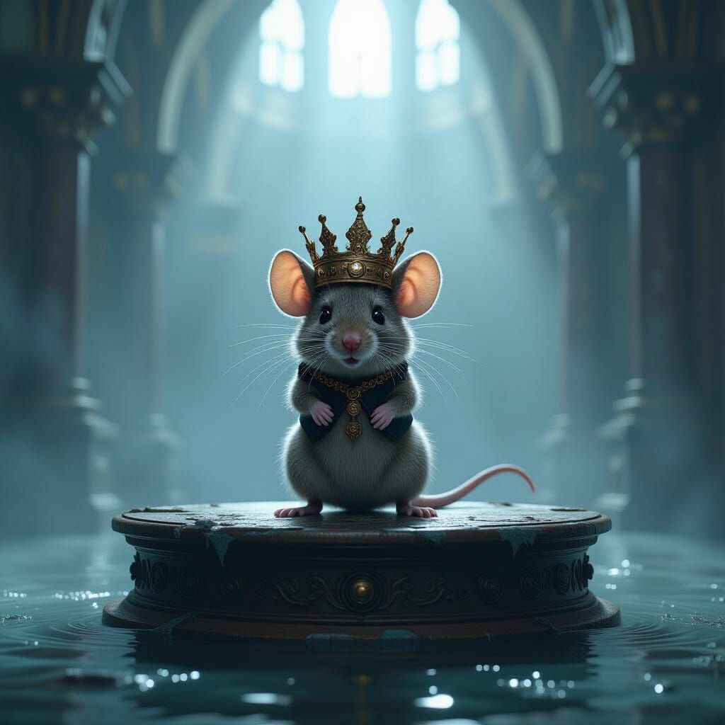 Majestic Mouse King in Steampunk Crown in Echoing Hall