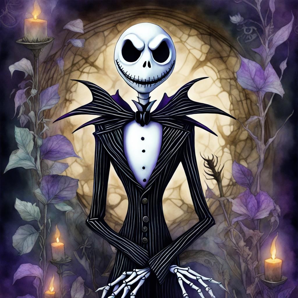 Jack Skellington in Brian Froud Style Watercolor