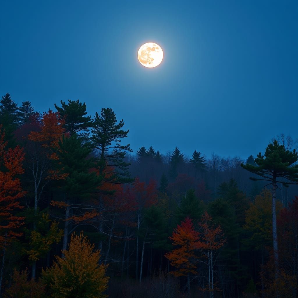 Autumn Forest Illuminated by Full Moon