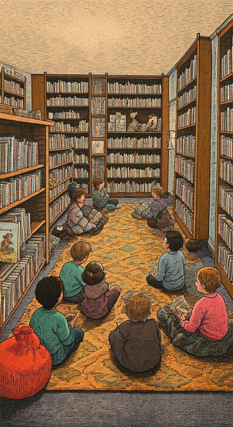 Cozy Children's Library with Interactive Story Time
