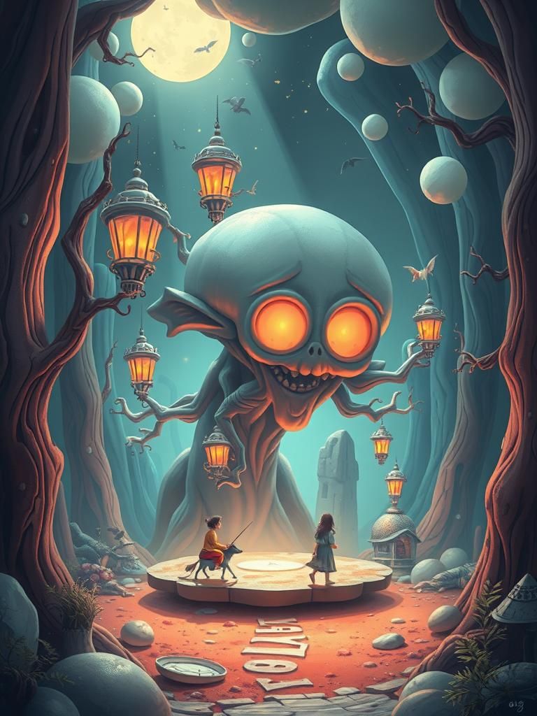 Cute Fantasy Dreamscape in Modern Vector Style