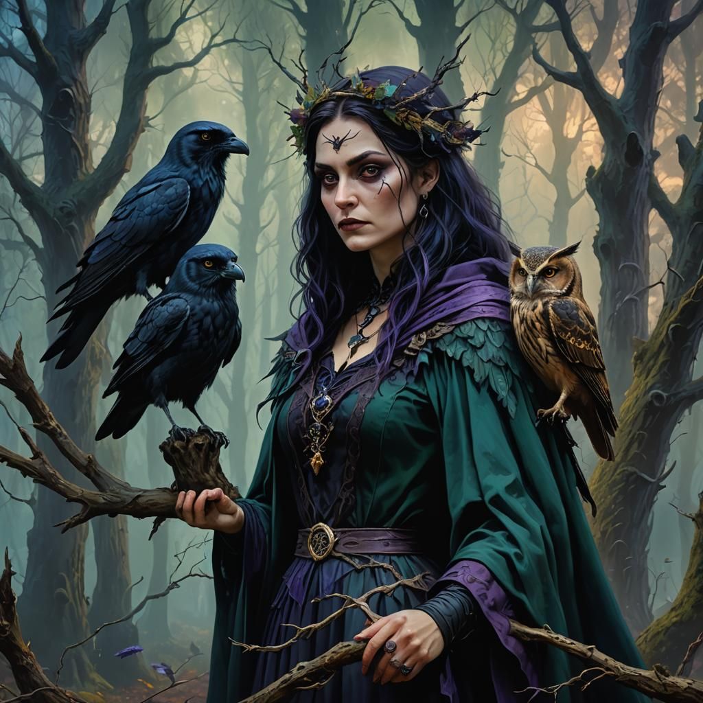 Dark Fantasy Witch in Creepy Forest