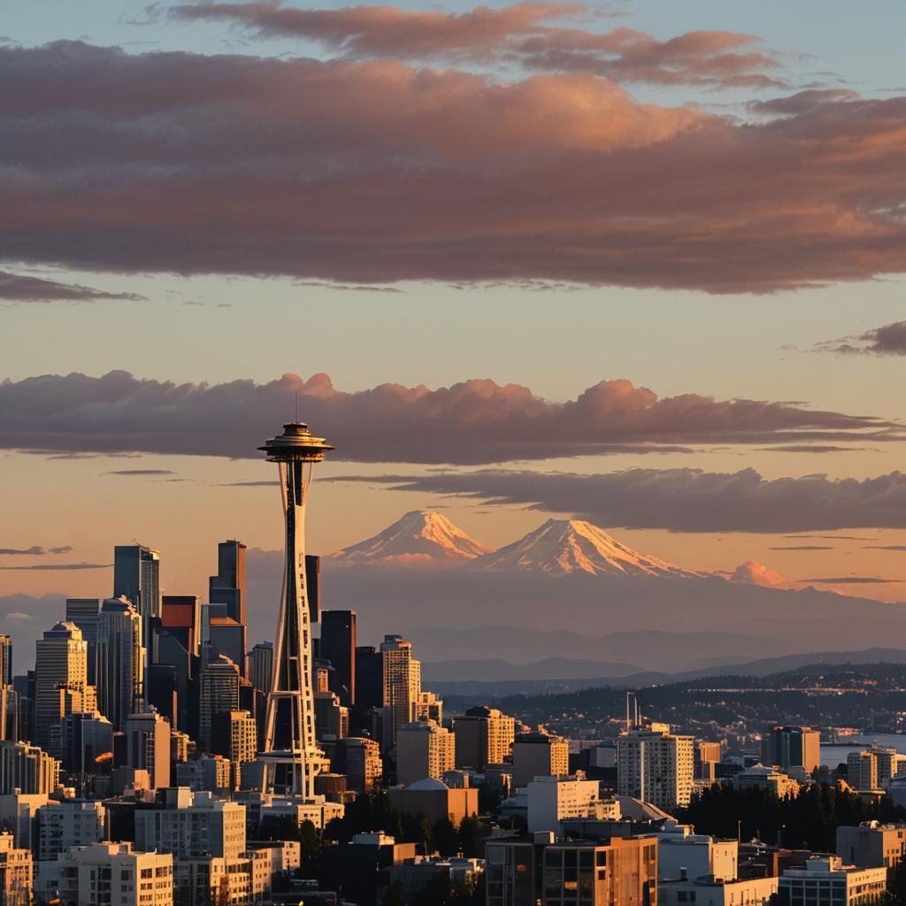 Space Needle at Sunset: Cinematic Seattle Film Still