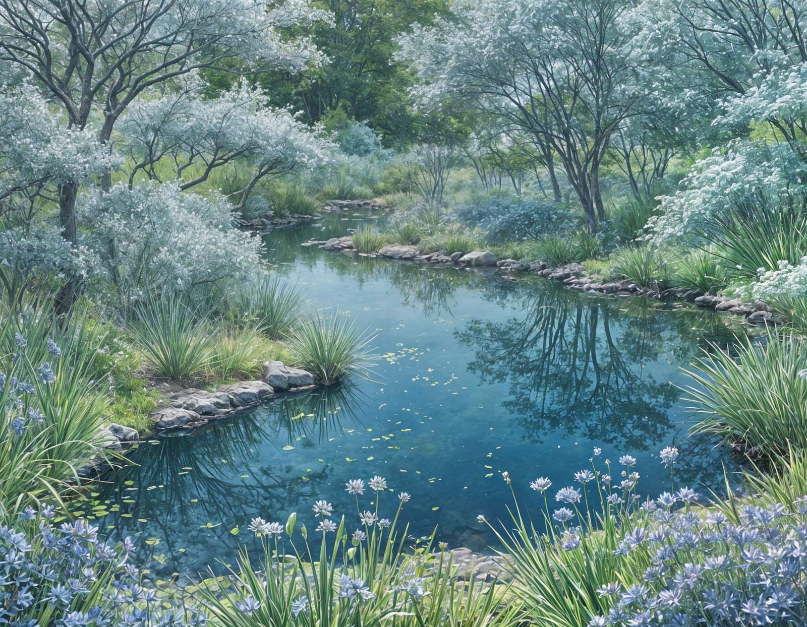 Ethereal Azure Glade: Detailed Explorer's Sketch