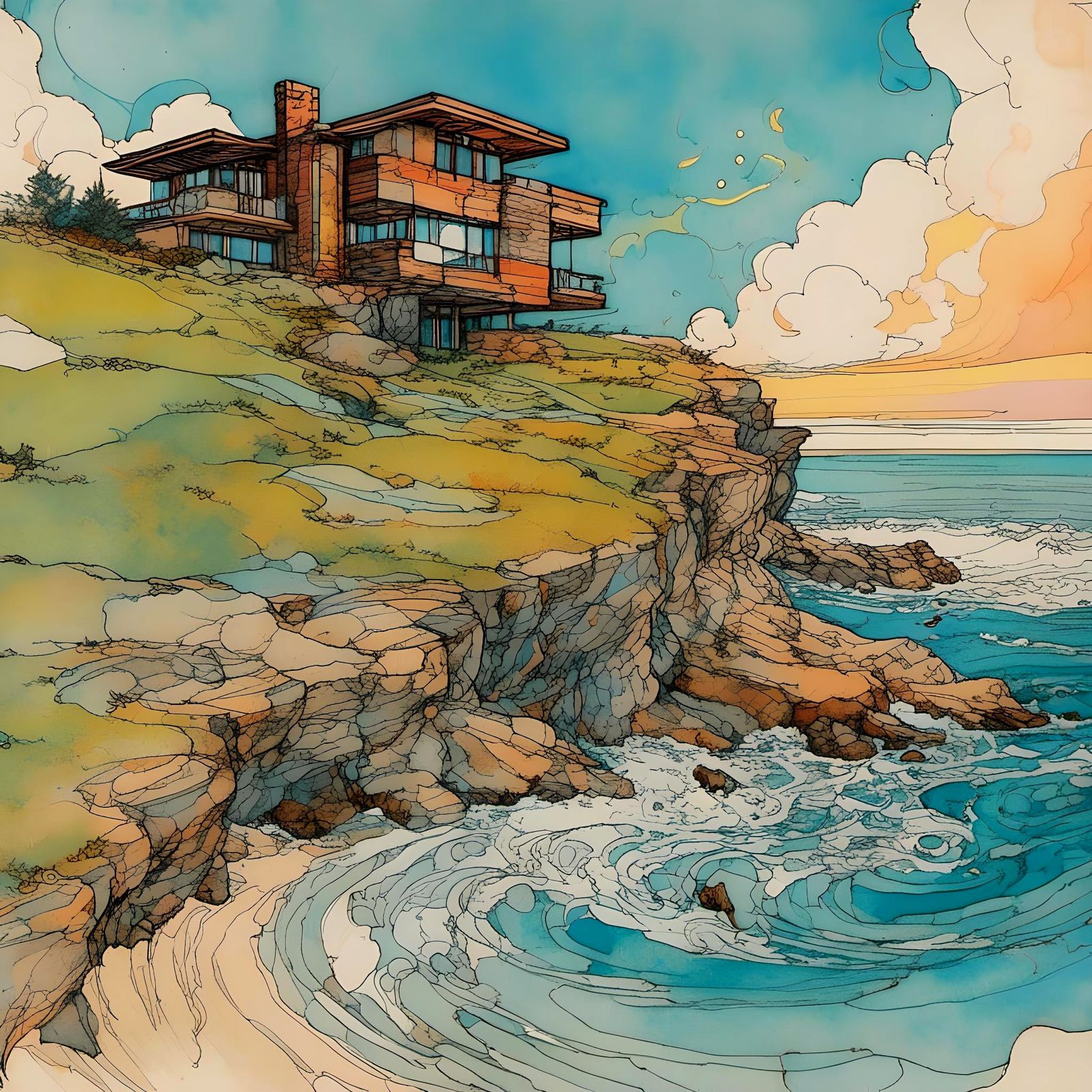 Frank Lloyd Wright House Overlooking the Ocean
