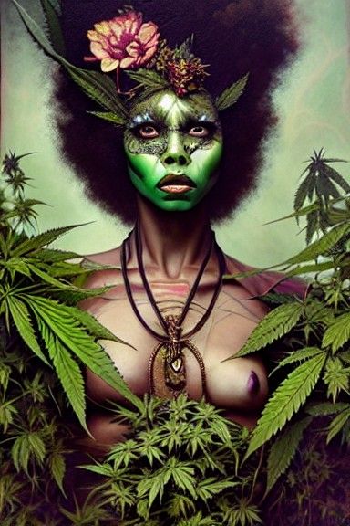 Marijuana Lady: African Warrior in Photorealistic Style