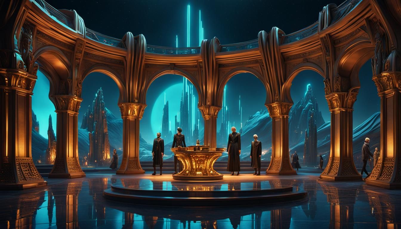 Futuristic Alien Gathering at Pan Galactic Temple