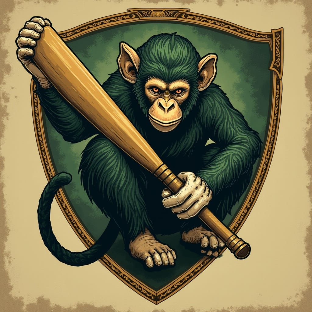 Monkey with Cricket Bat in Classic Style
