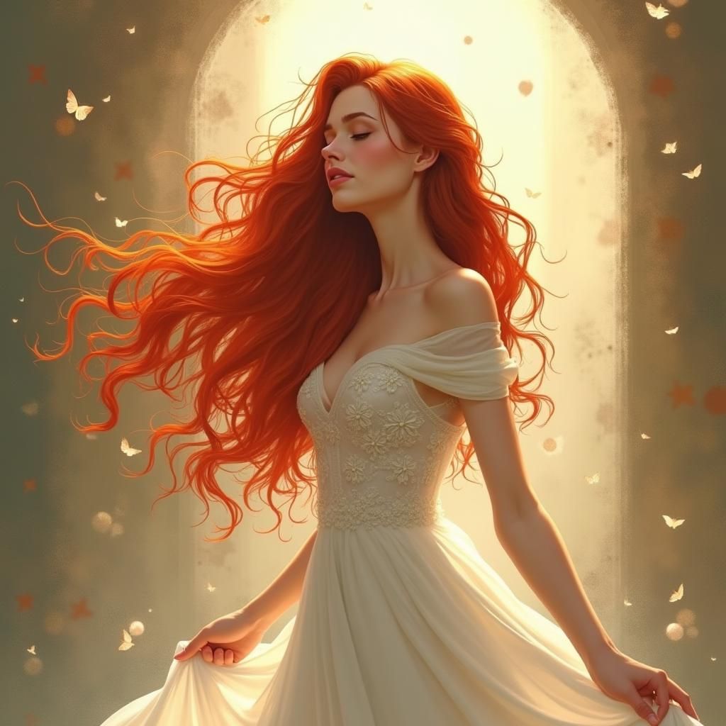 Hopeful Redhead in Golden Light: Digital Painting