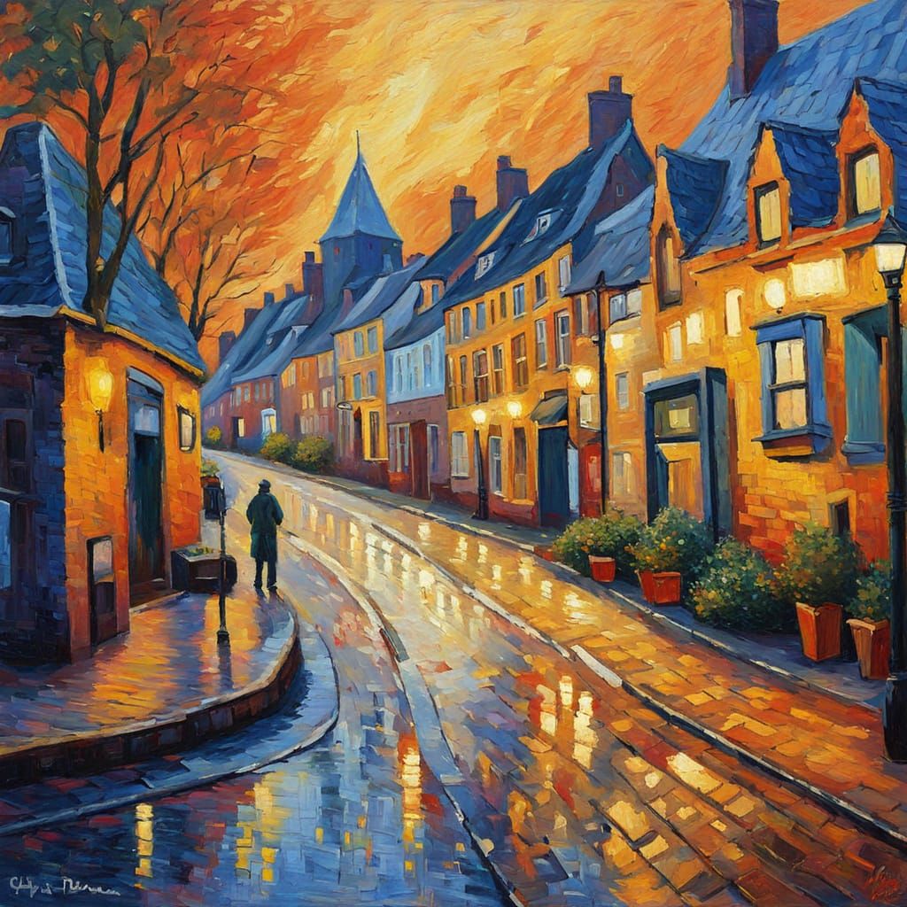 Hilversum Street Scene in Neo-Impressionist Style