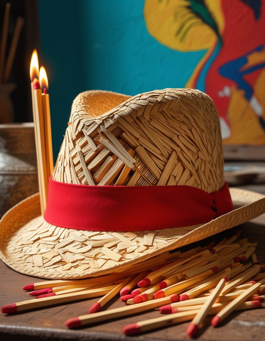 Abstract Expressionist Havana Hat Made of Matches